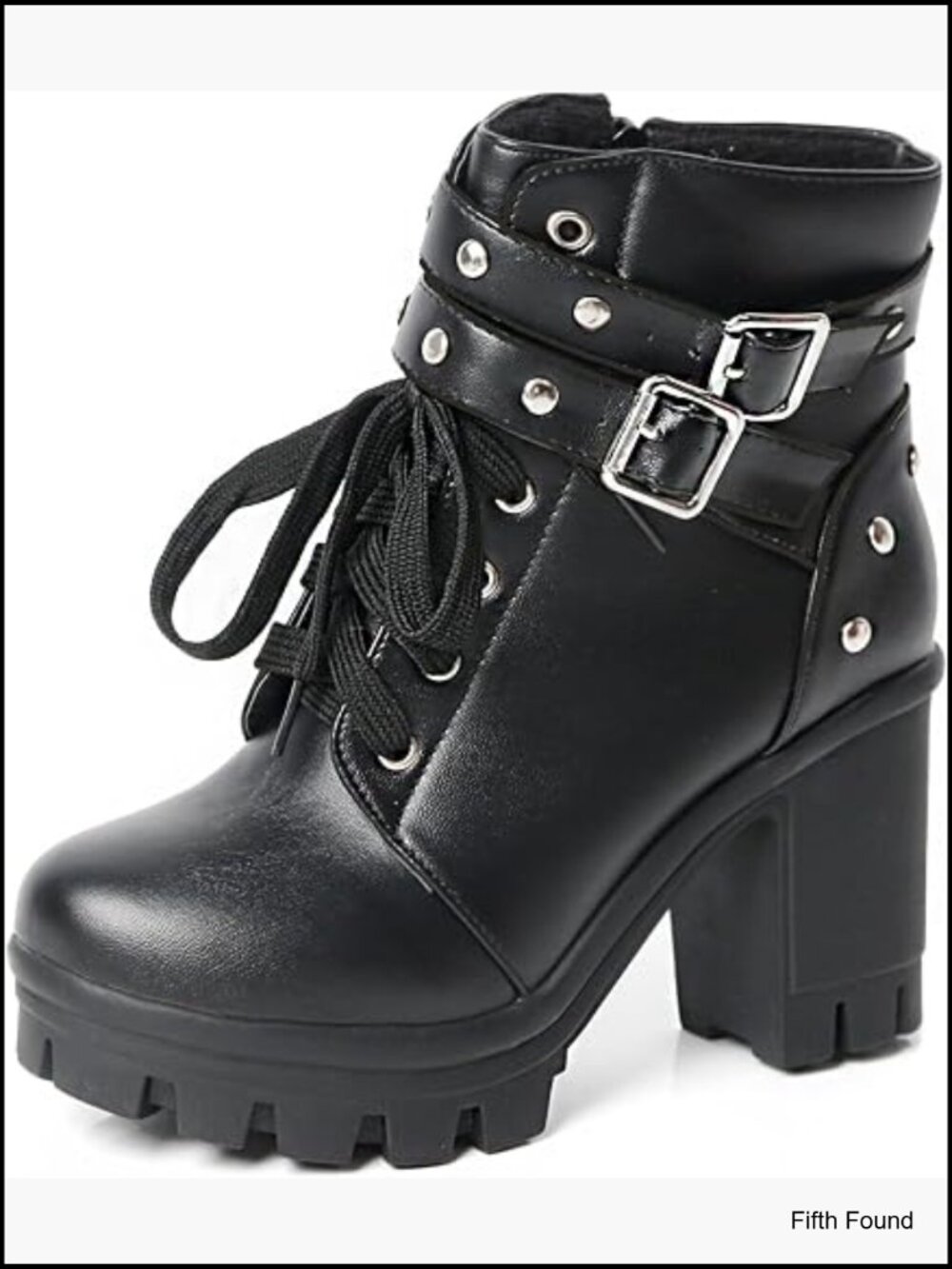 Goth Platform Boots Chunky Heel Ankle Booties with Zipper Lace Up